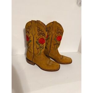 La Sierra Womens Square Toe Embroidered Rose Suede Western Cowboy Boots Size 9